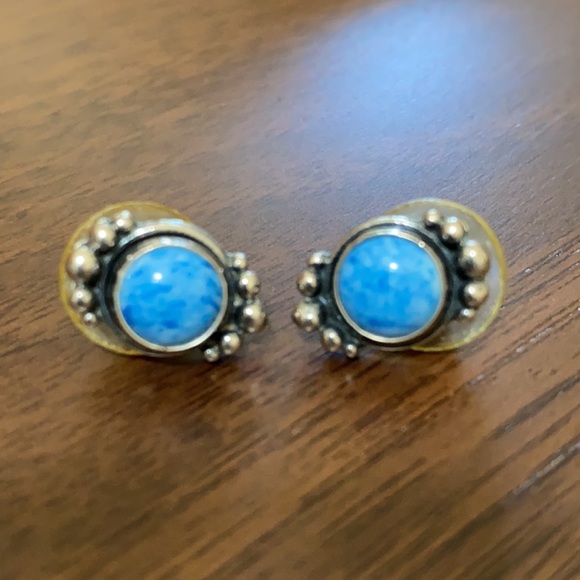Blue Stone and Sterling Silver Earrings - Picture 2 of 3